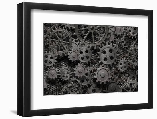 Many Old Rusty Metal Gears Or Machine Parts-Andrey_Kuzmin-Framed Photographic Print