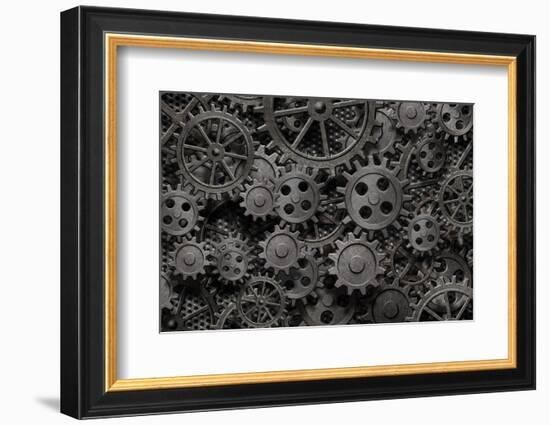 Many Old Rusty Metal Gears Or Machine Parts-Andrey_Kuzmin-Framed Photographic Print