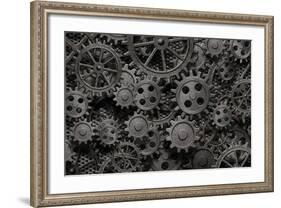 Many Old Rusty Metal Gears Or Machine Parts-Andrey_Kuzmin-Framed Photographic Print
