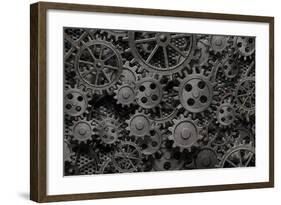 Many Old Rusty Metal Gears Or Machine Parts-Andrey_Kuzmin-Framed Photographic Print