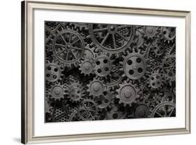 Many Old Rusty Metal Gears Or Machine Parts-Andrey_Kuzmin-Framed Photographic Print