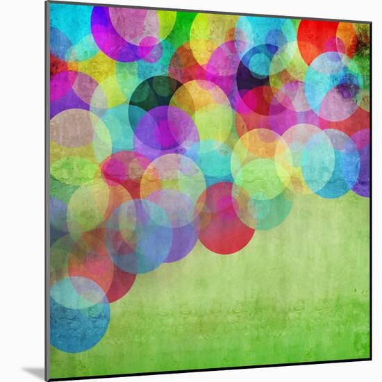 Many Vivid Color Circles on a Green Grunge Background-Valentina Photos-Mounted Art Print