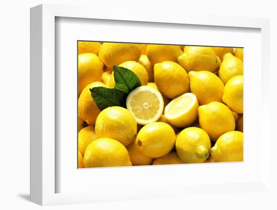 Many Whole Lemons with One Halved (Full Frame)-Foodcollection-Framed Photographic Print