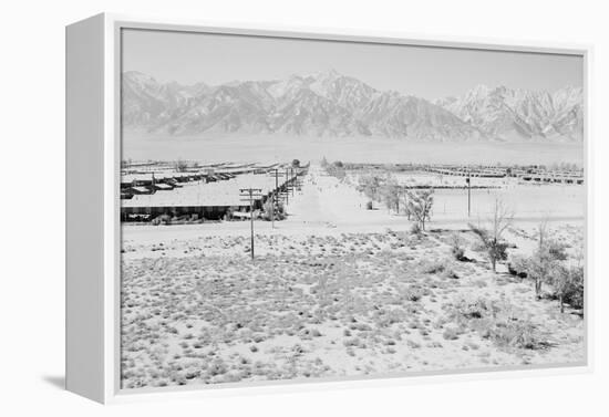 Manzanar from Guard Tower, View West (Sierra Nevada in Background),-Ansel Adams-Framed Stretched Canvas