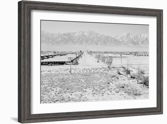 Manzanar from Guard Tower, View West (Sierra Nevada in Background),-Ansel Adams-Framed Art Print