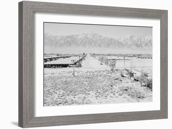 Manzanar from Guard Tower, View West (Sierra Nevada in Background),-Ansel Adams-Framed Art Print