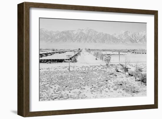 Manzanar from Guard Tower, View West (Sierra Nevada in Background),-Ansel Adams-Framed Art Print