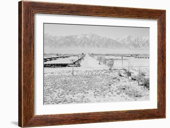 Manzanar from Guard Tower, View West (Sierra Nevada in Background),-Ansel Adams-Framed Art Print