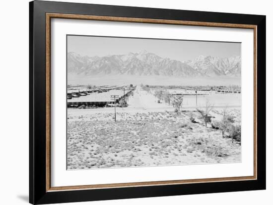 Manzanar from Guard Tower, View West (Sierra Nevada in Background),-Ansel Adams-Framed Art Print