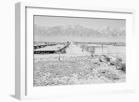 Manzanar from Guard Tower, View West (Sierra Nevada in Background),-Ansel Adams-Framed Art Print