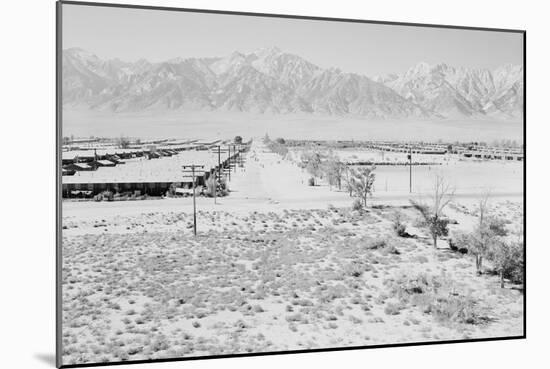 Manzanar from Guard Tower, View West (Sierra Nevada in Background),-Ansel Adams-Mounted Art Print