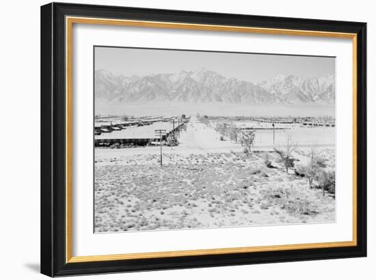 Manzanar from Guard Tower, View West (Sierra Nevada in Background),-Ansel Adams-Framed Art Print