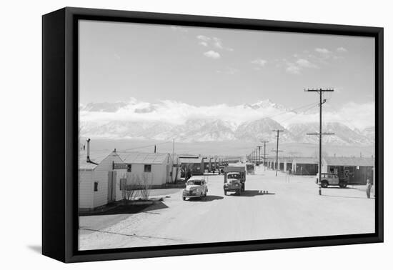 Manzanar street scene, spring, Manzanar Relocation Center, 1943-Ansel Adams-Framed Premier Image Canvas