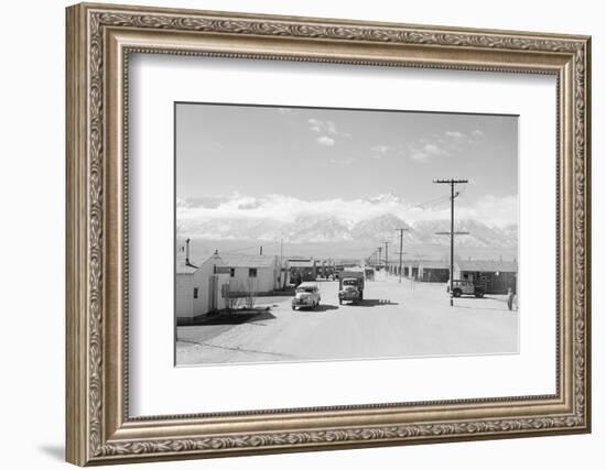 Manzanar street scene, spring, Manzanar Relocation Center, 1943-Ansel Adams-Framed Photographic Print