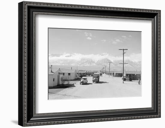 Manzanar street scene, spring, Manzanar Relocation Center, 1943-Ansel Adams-Framed Photographic Print