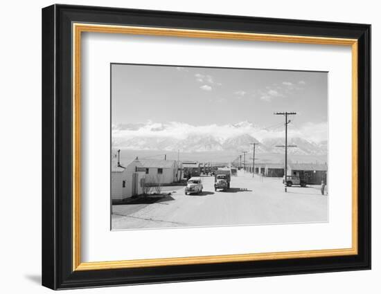 Manzanar street scene, spring, Manzanar Relocation Center, 1943-Ansel Adams-Framed Photographic Print