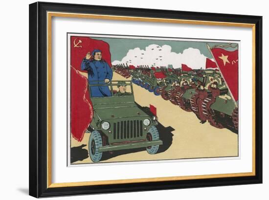 Mao Reviews His Army, The Line up in Tanks as He Drives Past and Salutes-null-Framed Art Print