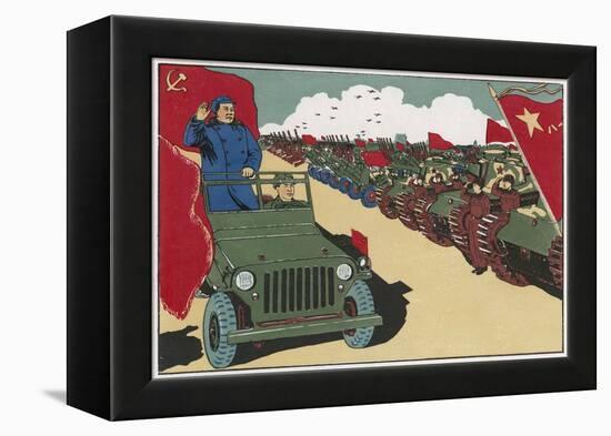 Mao Reviews His Army, The Line up in Tanks as He Drives Past and Salutes-null-Framed Stretched Canvas