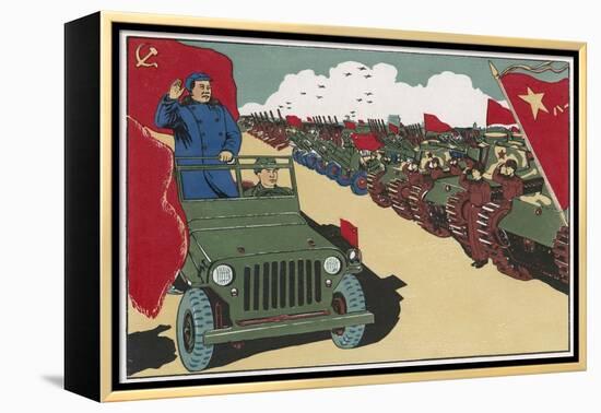 Mao Reviews His Army, The Line up in Tanks as He Drives Past and Salutes-null-Framed Stretched Canvas