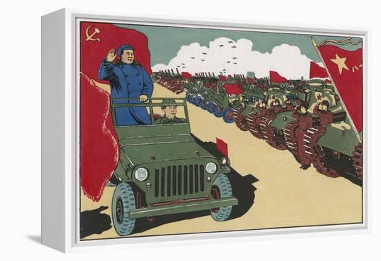 Mao Reviews His Army, The Line up in Tanks as He Drives Past and Salutes-null-Framed Stretched Canvas