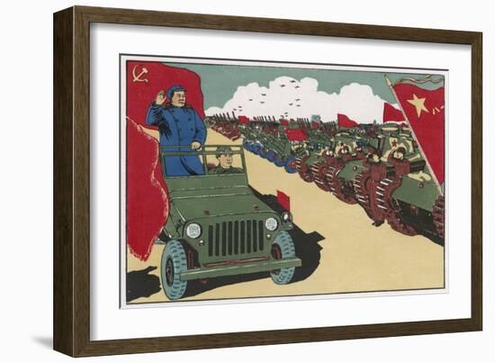 Mao Reviews His Army, The Line up in Tanks as He Drives Past and Salutes-null-Framed Premium Giclee Print