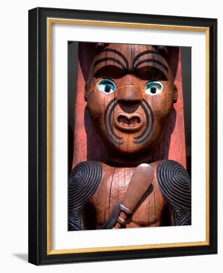 Maori Carving on Arataki Visitors Centre, Waitakere Ranges, Auckland-David Wall-Framed Photographic Print