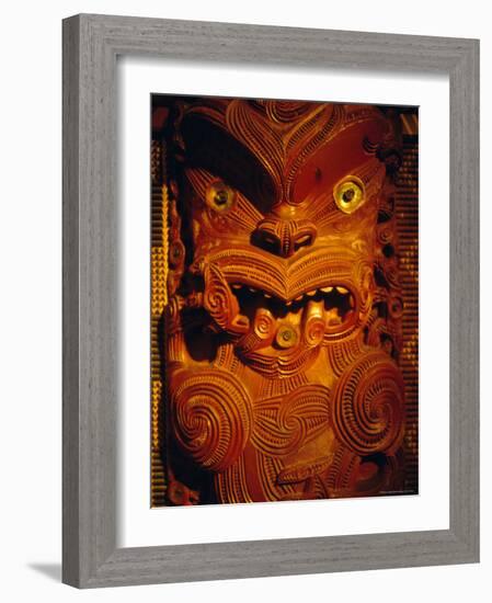 Maori Carving on Meeting House, Auckland Museum, Auckland, North Island, New Zealand, Pacific-Ken Gillham-Framed Photographic Print
