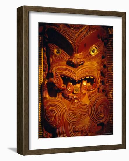 Maori Carving on Meeting House, Auckland Museum, Auckland, North Island, New Zealand, Pacific-Ken Gillham-Framed Photographic Print