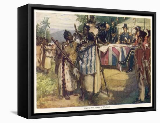 Maori Chiefs Recognise British Sovereignty by Signing the Treaty of Waitangi-A.d. Mccormick-Framed Stretched Canvas