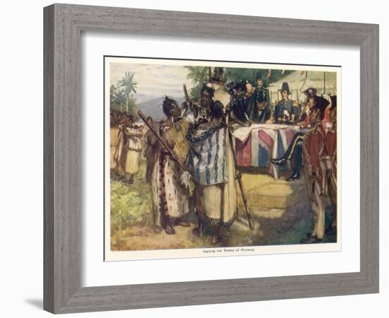 Maori Chiefs Recognise British Sovereignty by Signing the Treaty of Waitangi-A.d. Mccormick-Framed Art Print