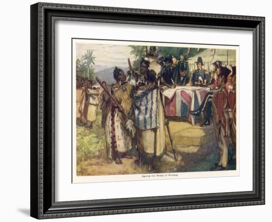 Maori Chiefs Recognise British Sovereignty by Signing the Treaty of Waitangi-A.d. Mccormick-Framed Art Print