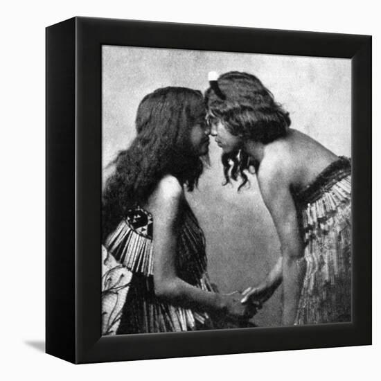 Maori Girls Rubbing Noses, C1920-null-Framed Premier Image Canvas