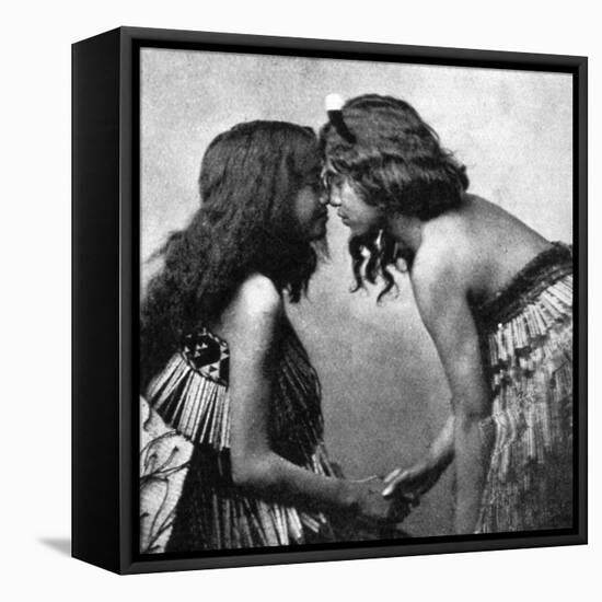 Maori Girls Rubbing Noses, C1920-null-Framed Premier Image Canvas