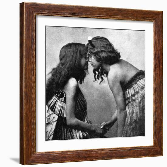 Maori Girls Rubbing Noses, C1920-null-Framed Giclee Print