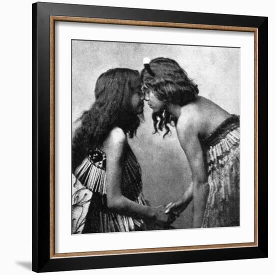 Maori Girls Rubbing Noses, C1920-null-Framed Giclee Print