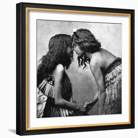 Maori Girls Rubbing Noses, C1920-null-Framed Giclee Print