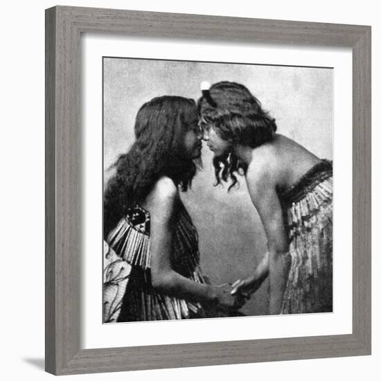 Maori Girls Rubbing Noses, C1920-null-Framed Premium Giclee Print