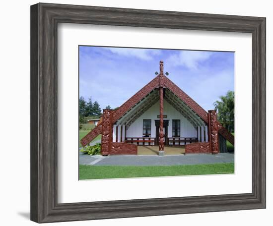 Maori Marae, or Meeting House, at Putiki, North Island, New Zealand-Robert Francis-Framed Photographic Print