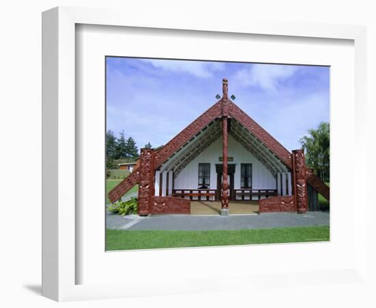 Maori Marae, or Meeting House, at Putiki, North Island, New Zealand-Robert Francis-Framed Photographic Print