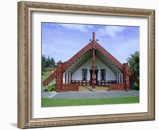Maori Marae, or Meeting House, at Putiki, North Island, New Zealand-Robert Francis-Framed Photographic Print