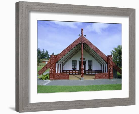 Maori Marae, or Meeting House, at Putiki, North Island, New Zealand-Robert Francis-Framed Photographic Print