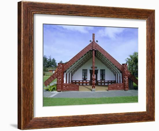 Maori Marae, or Meeting House, at Putiki, North Island, New Zealand-Robert Francis-Framed Photographic Print