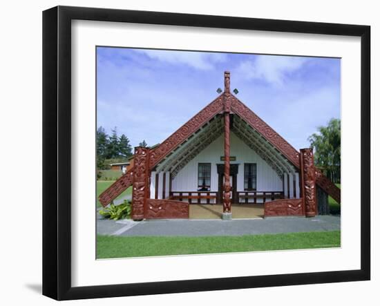 Maori Marae, or Meeting House, at Putiki, North Island, New Zealand-Robert Francis-Framed Photographic Print