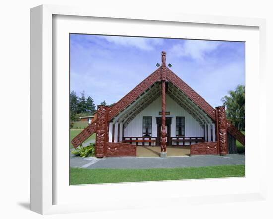 Maori Marae, or Meeting House, at Putiki, North Island, New Zealand-Robert Francis-Framed Photographic Print