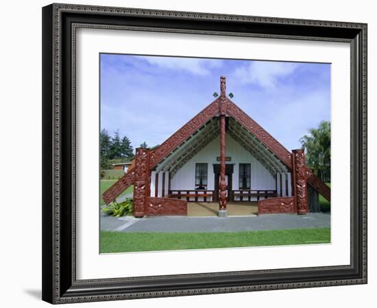 Maori Marae, or Meeting House, at Putiki, North Island, New Zealand-Robert Francis-Framed Photographic Print