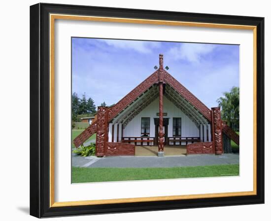 Maori Marae, or Meeting House, at Putiki, North Island, New Zealand-Robert Francis-Framed Photographic Print