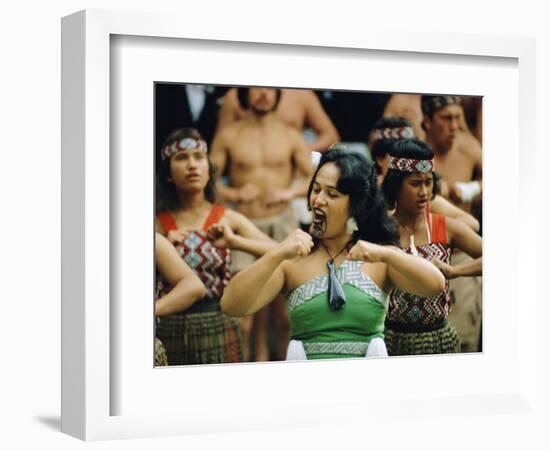 Maori Poi Dancers, Waitangi, North Island, New Zealand-Julia Thorne-Framed Photographic Print