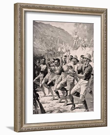 Maori Soldiers Perform a Haka at Gaba Tepe on the Gallipoli Peninsula Turkey 1915, from 'The War…-English School-Framed Giclee Print