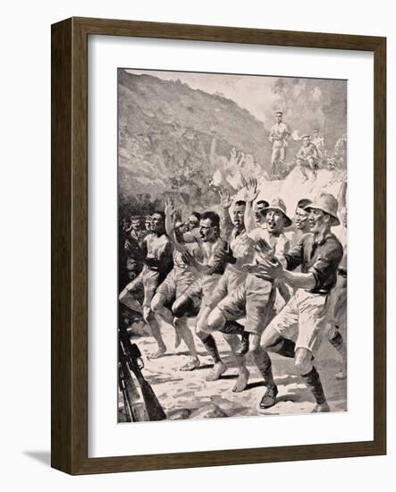 Maori Soldiers Perform a Haka at Gaba Tepe on the Gallipoli Peninsula Turkey 1915, from 'The War…-English School-Framed Giclee Print