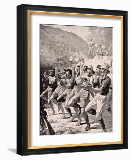 Maori Soldiers Perform a Haka at Gaba Tepe on the Gallipoli Peninsula Turkey 1915, from 'The War…-English School-Framed Giclee Print